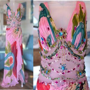 NWOT Alberto Makali Maxi Evening Gown with Exquisite Jeweled Beading Size 8
